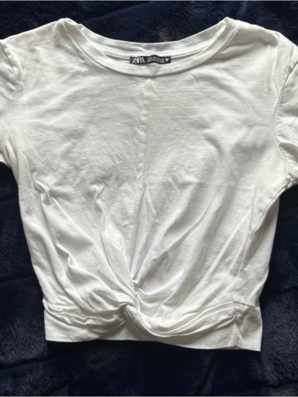 Zara White Front Knot Short Sleeve Crop Top